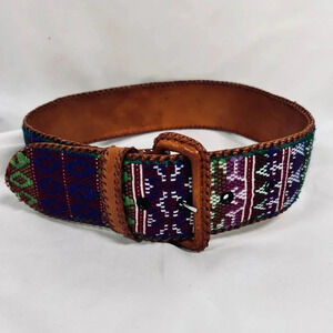 Woven Colorful Belt Brown Leather Boho